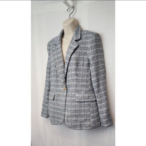 Boucle Single Breasted Plaid Blazer Jacket - Picture 7 of 11